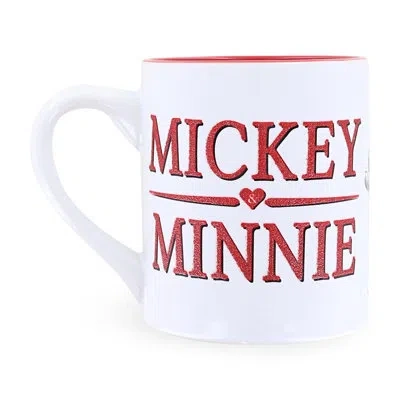 Silver Buffalo Disney Mickey And Minnie Mouse 14oz Ceramic Glitter Mug In White;red