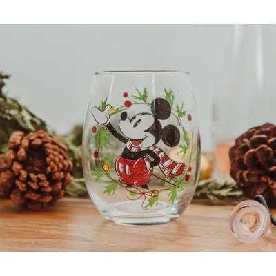 Silver Buffalo Disney Mickey Mouse Wreath 20 Oz. Drinking Glass In Green;red