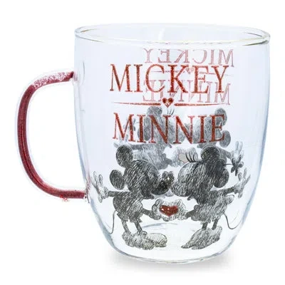 Silver Buffalo Disney Minnie And Mickey Mouse Glass Mug With Glitter Handle | Holds 14 Ounces In White;red