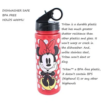 Silver Buffalo Disney Minnie Mouse 20 Oz. Plastic Water Bottle In Red,black