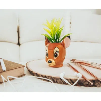 Silver Buffalo Disney Petite Seedling Disney Bambi 5-inch Ceramic Mini Planter With Artificial Succulent