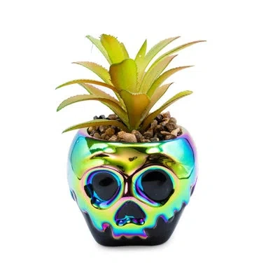 Silver Buffalo Disney Petite Seedling Disney Villains Poison Apple Mini Ceramic Planter With Artificial Succulent