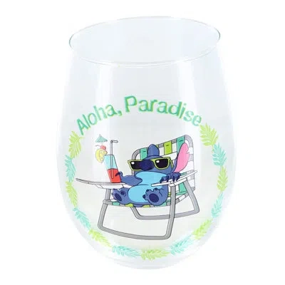 Silver Buffalo Disney Stitch Aloha Paradise 20 Oz. Glass Stemless Wine Glass In Multicolor