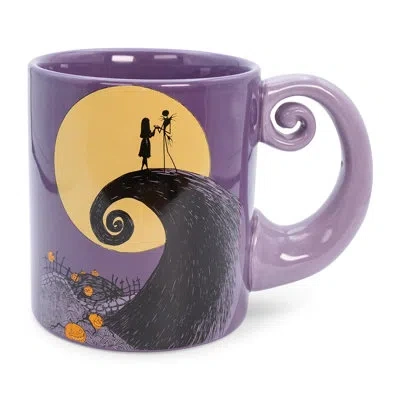 Silver Buffalo Disney The Nightmare Before Christmas Jack & Sally Spiral Handle Ceramic Mug In Black;yellow;purple