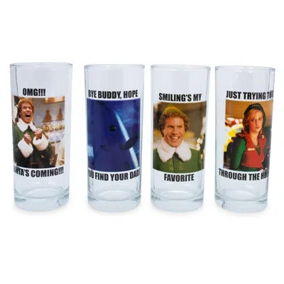 Silver Buffalo Elf Quotes 4 Piece Glassware Set In Blue;green