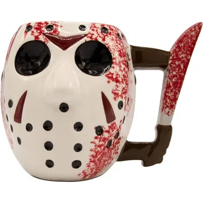 Silver Buffalo Friday The 13th Jason Mask W/ Knife 20oz Ceramic 3d Sculpted Mug In Black;red;ivory