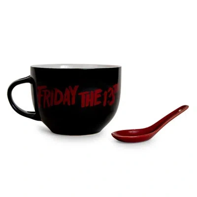 Silver Buffalo Friday The 13th Jason Voorhees Ceramic Soup Mug With Spoon | Holds 24 Ounces In Black;white