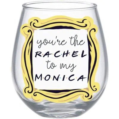 Silver Buffalo Friends "you're The Rachel To My Monica" 20 Oz. Stemless Wine Glass In Yellow;clear