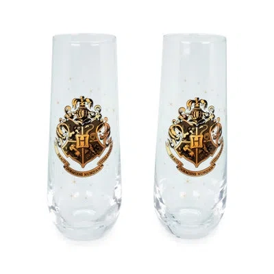 Silver Buffalo Harry Potter Hogwarts 2 Piece 9 Oz. Glass Fluted Set In Brown;yellow;clear