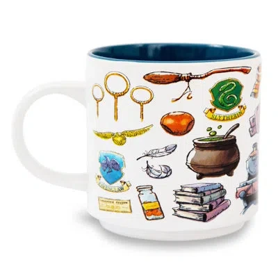 Silver Buffalo Harry Potter Hogwarts Allover Icons Ceramic Stacking Mug | Holds 13 Ounces In Brown;white;green;red