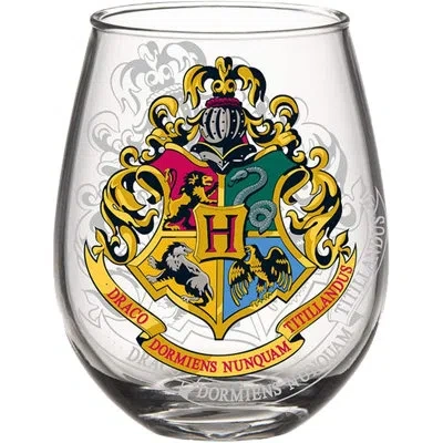 Silver Buffalo Harry Potter Hogwarts Crest 20 Oz. Glass Stemless Wine Glass In Multicolor