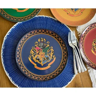 Silver Buffalo Harry Potter House Crests Melamine Dinner Plates | Set Of 4 In Green;red;yellow
