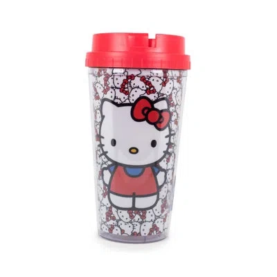 Silver Buffalo Hello Kitty All-over Faces 16 oz Double Wall Travel Mug In White;red