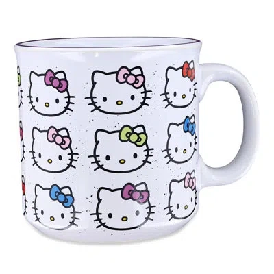 Silver Buffalo Hello Kitty All-over Print 20oz Ceramic Camper Mug In Blue;white;yellow;pink