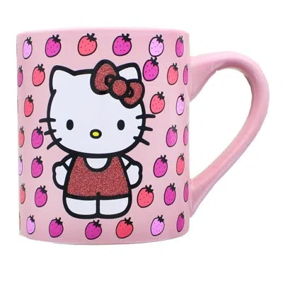 Silver Buffalo Hello Kitty Glitter Strawberry Coffee Mug In Pink