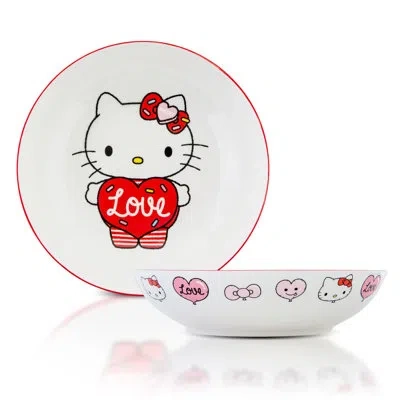 Silver Buffalo Hello Kitty "love" 9-inch Ceramic Coupe Dinner Bowl In White