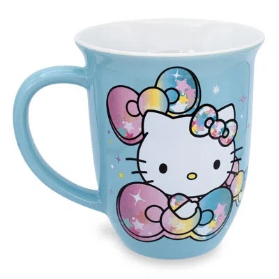 Silver Buffalo Hello Kitty Pastel On Rainbow 16oz Wide Rim Ceramic Mug In Blue;white
