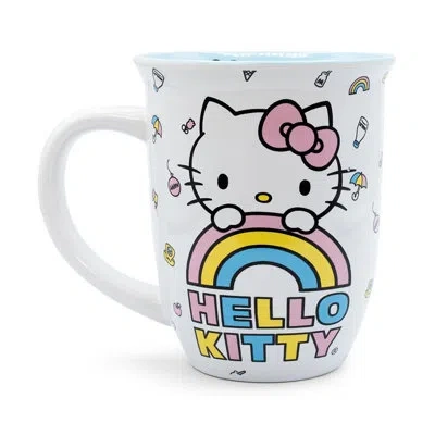 Silver Buffalo Hello Kitty Pastel Rainbow Wide Rim Ceramic Mug | Holds 14 Ounces In Blue;yellow;pink