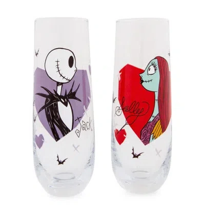 Silver Buffalo Jack And Sally 2 Piece 9 Oz. Glass Flute Set In White