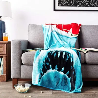 Silver Buffalo Jaws Movie Poster Throw In Blue