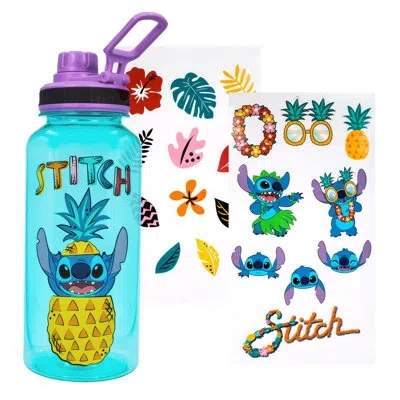 Silver Buffalo Lilo & Stitch 32 Oz. Insulated Tritan Plastic Water Bottle In Blue,yellow,purple