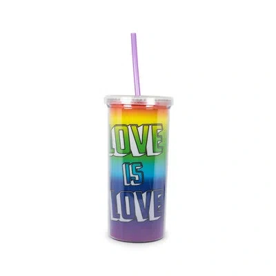 Silver Buffalo Love Is Love Rainbow 20 Oz. Travel Tumbler With Glitter Lid And Straw In Green;yellow;purple