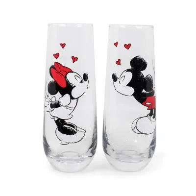 Silver Buffalo Mickey And Minnie 2 Piece Glass Flute Set In Multicolor