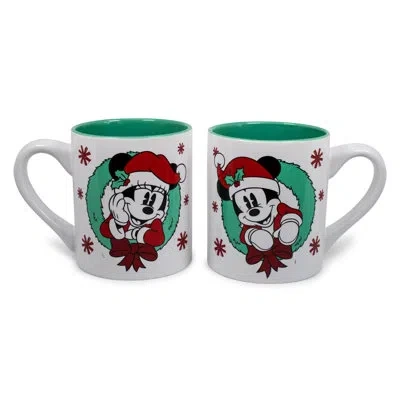Silver Buffalo Mickey And Minnie Mouse Holiday Mugs, Set Of 2 | Each Holds 14 Ounces In White;green;red