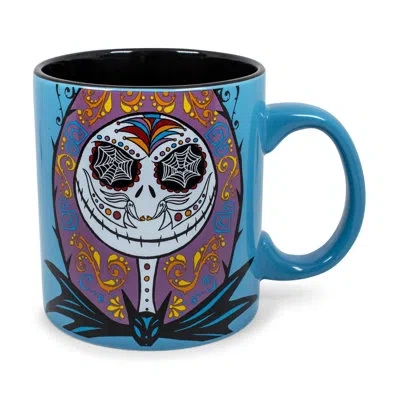 Silver Buffalo Nightmare Before Christmas Jack & Sally Day Of The Dead Ceramic Mug | 20 Ounces In Blue;brown;white
