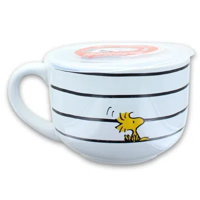 Silver Buffalo Peanuts Snoopy Did Someone Say Food 24oz Ceramic Soup Mug W/ Lid In Black;yellow;light Blue