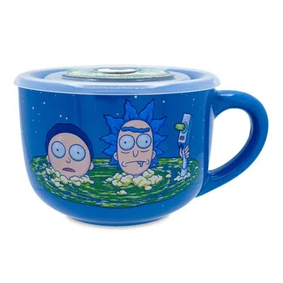 Silver Buffalo Rick And Morty Portal Heads Ceramic Soup Mug With Lid | Holds 24 Ounces In Blue;green