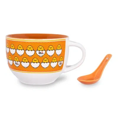 Silver Buffalo Sanrio Gudetama X Nissin Top Ramen Ceramic Soup Mug With Spoon | Holds 24 Ounces In Black;white;orange