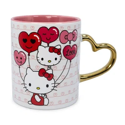 Silver Buffalo Sanrio Hello Kitty Love Heart-shaped Handle Ceramic Mug | Holds 14 Ounces In White;red;pink