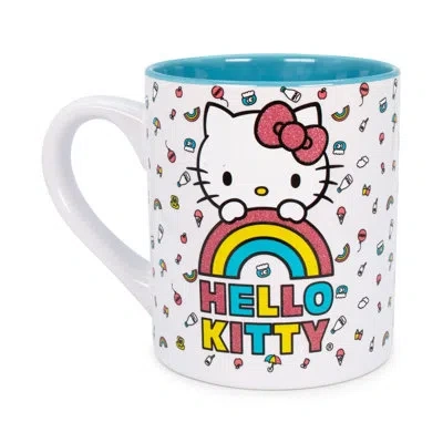 Silver Buffalo Sanrio Hello Kitty Rainbow Glitter Ceramic Mug | Holds 14 Ounces In Blue;yellow;pink