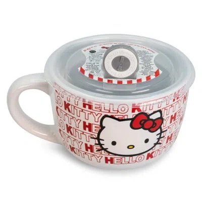 Silver Buffalo Sanrio Hello Kitty Red Ceramic Soup Mug With Lid | Holds 24 Ounces In White;red
