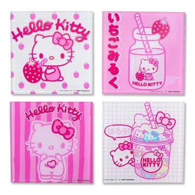 Silver Buffalo Sanrio Hello Kitty Strawberry Milk Glass Coasters | Set Of 4 In Pink
