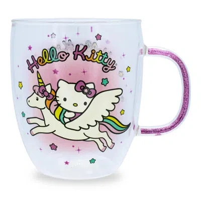 Silver Buffalo Sanrio Hello Kitty Unicorn Glass Mug With Glitter Handle | Holds 14 Ounces In White;gray;pink