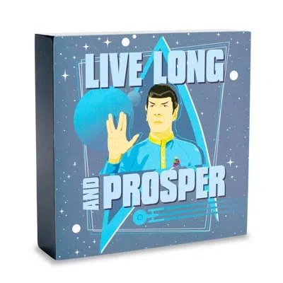 Silver Buffalo Star Trek Spock "live Long And Prosper" Wooden Box Sign | 6 X 6 Inches In Brown