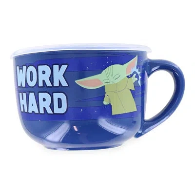 Silver Buffalo Star Wars The Child Work Hard Nap Harder 24oz Ceramic Soup Mug With Vented Lid In Blue