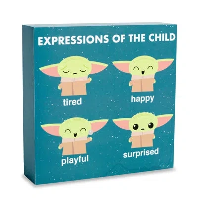 Silver Buffalo Star Wars: The Mandalorian Grogu "expressions" Wooden Box Sign | 6 X 6 Inches In Brown