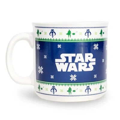 Silver Buffalo Star Wars: The Mandalorian Grogu Holiday Sweater Ceramic Camper Mug | 20 Ounces In Blue;white