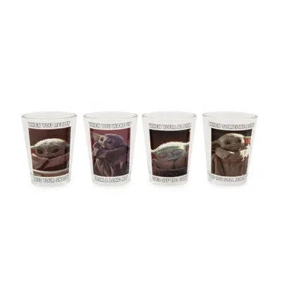 Silver Buffalo Star Wars: The Mandalorian Grogu Memes 1.5-ounce Mini Shot Glasses | Set Of 4 In Brown;white;clear