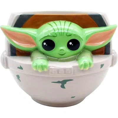 Silver Buffalo Star Wars The Mandalorian The Child 20-ounce Ceramic Sculpted Mug In Green;light Gray