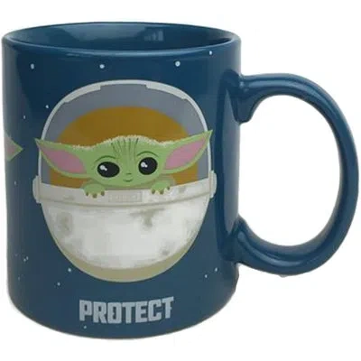 Silver Buffalo Star Wars The Mandalorian The Child Protect Attack Snack 20oz Ceramic Mug In Blue