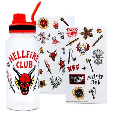 Silver Buffalo Stranger Things Hellfire Club 32-ounce Twist Spout Water Bottle And Sticker Set In Clear