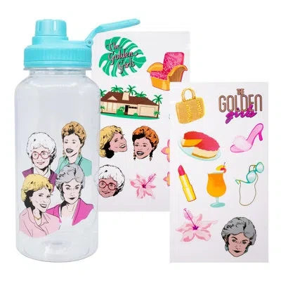 Silver Buffalo The Golden Girls 32 Oz. Tritan Plastic Water Bottle And Sticker Set In Blue;clear