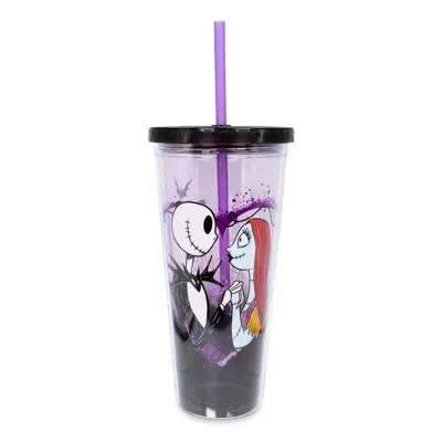 Silver Buffalo The Nightmare Before Christmas 24 Oz. Travel Tumbler With Straw In Black;purple