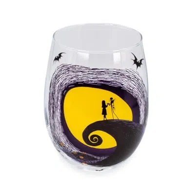Silver Buffalo The Nightmare Before Jack & Sally On Spiral Hill 20 Oz. Drinking Glass In Black;yellow