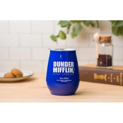 Silver Buffalo The Office Dunder Mifflin 10 Oz. Double Wall Stainless Steel Travel Tumbler In Blue,white
