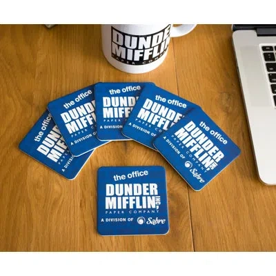Silver Buffalo The Office Dunder Mifflin Logo Paper Drink Coasters | Set Of 6 In Blue